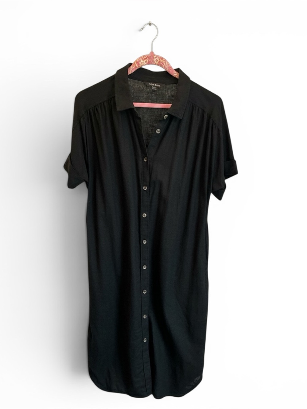 Well Worn Classic Linen Blend Shirt Dress Black Button Front Pockets Sz Medium - Picture 2 of 8